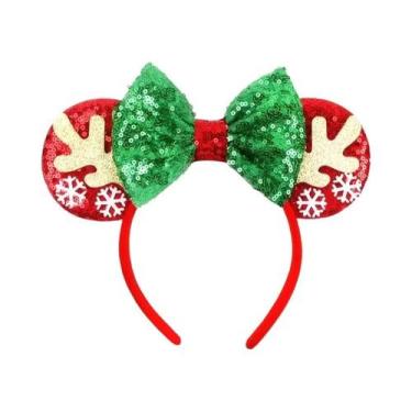 Imagem de Tiara De Natal Feminina Com Orelhas Do Mickey Mouse, Laço De Fita E De