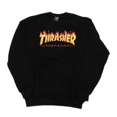 Imagem de Moletom Thrasher Magazine Careca Classic Flame - Preto-Masculino