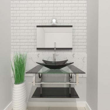 Imagem de Gabinete De Vidro 60Cm Iq Inox Preto + Torneira Cromada