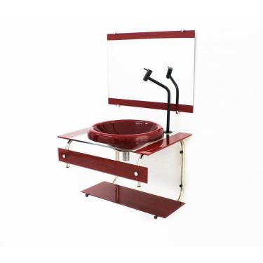 Imagem de Gabinete Com Cuba Para Banheiro De Vidro 60Cm Inox Vermelho