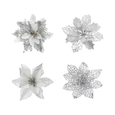 Imagem de Flores De Natal Artificiais Com Glitter, 8 a 16 Peças, Decorações Para