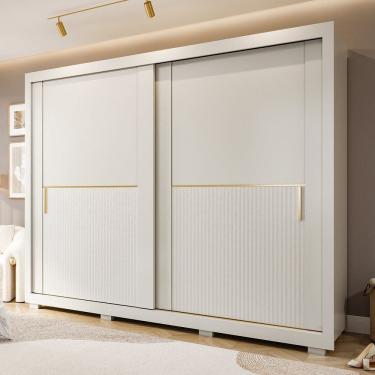 Imagem de Guarda-Roupa 2 Portas com Pé e Espelho Interno de Correr 269cm 100% MDF Diamantina Espresso Móveis Off White/Grafiatto