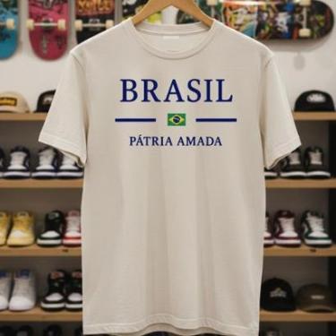 Imagem de Camiseta Masculina Brasil Futebol Algodão Premium Camisa Reforçada Confortável Torcida-Masculino