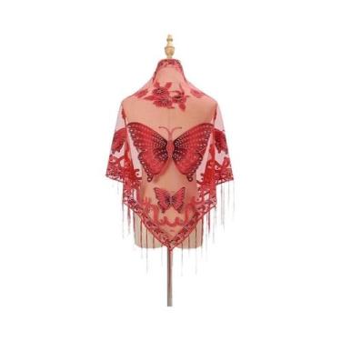 Imagem de Lenço Elegante Feminino Com Estampa De Borboleta E Renda, Cachecol De 