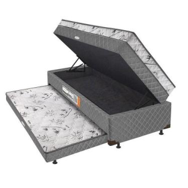 Imagem de Bibox Solteiro Com Baú E Auxiliar 5cm Cinza - RR COLCHOES