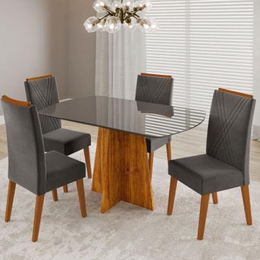 Imagem de Mesa de Jantar 4 Lugares Lunara com Vidro Marrom/Grafite/Cinza - Viero Móveis