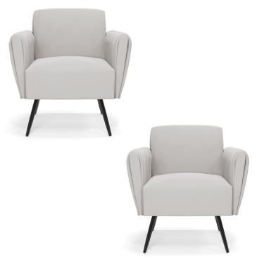 Imagem de Kit 2 Poltronas Pés Palito de Ferro Bruna Veludo Cinza - D'Rossi