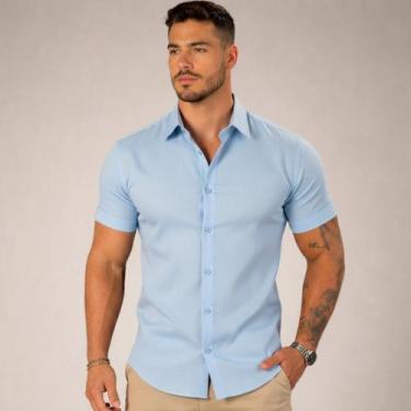 Imagem de Camisa Social Masculina Gola Italiana Confortável - Volgue, Azul bebê,