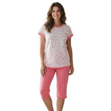 Imagem de Pijama Feminino Pescador Senhora Manga Curta Bermuda - Sem marca, Rosa