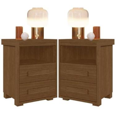 Imagem de Kit 2 Mesas De Cabeceira Pés Madeira 2 Gavs Tóquio 100% Mdf Legno - Ba