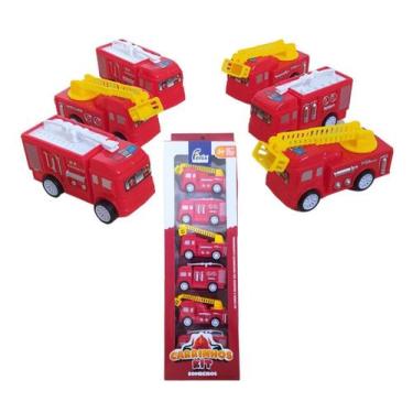 Imagem de Kit Carrinhos De Bombeiro C/ 6 Peças Fricção Miniatura - Fenix