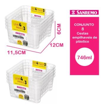Imagem de Conjunto com 8 Cestas Empilháveis de Plástico Transparente Sanremo 746