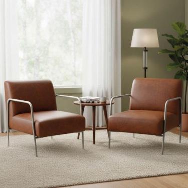 Imagem de Poltrona Decorativa Helena Kit 2 Base em Aço Champanhe Sintético PU D0
