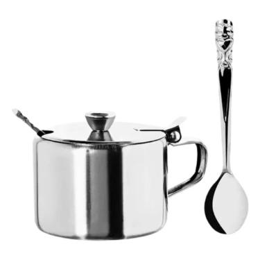 Imagem de Açucareiro em Aço Inox com Colher para Cozinha 450ML Design Compacto e Elegante Inox Clink