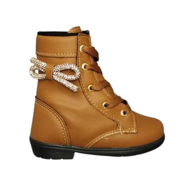 Imagem de Coturno Bota Infantil Menina Fiela Strass Cadarço 801 - SOLERA, Marrom