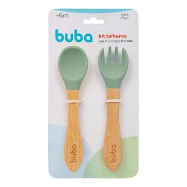Imagem de Kit Talheres Bambu Silicone Colher + Garfo Bebê Buba