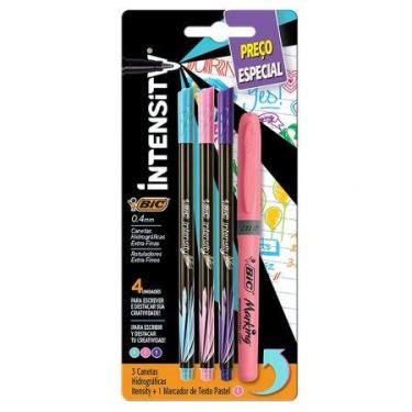 Imagem de Kit escrita Intensity marca texto Rosa com 4 itens - Bic