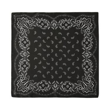 Imagem de Bandana Hip Hop Paisley Preta 68x68cm Lenço Quadrado Para Mulheres, Ho