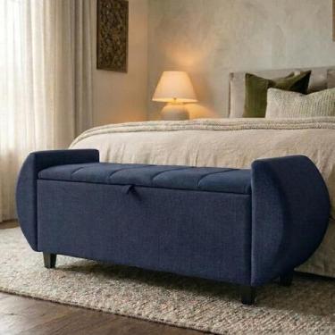 Imagem de Baú Puff Recamier Divã Tóquio 130cm Linho Premium Organizador Pé Refor