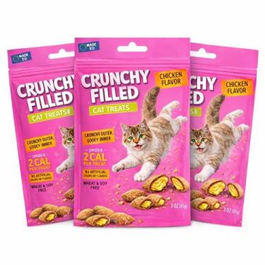 Imagem de Petiscos Crocantes Recheados para Gatos Sabor Frango, Baixas Calorias,