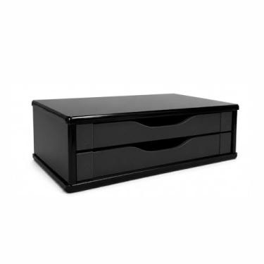 Imagem de Souza & Cia Suporte de Monitor com 2 Gavetas, MDF Preto Black Piano, Elevador de Monitor e Organizador de Mesa para Escritório, Home Office e Estudos, Modelo 3346
