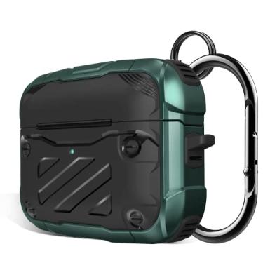 Imagem de ELEPIK Capa compatível com AirPods 3ª geração 2021, proteção contra quedas de nível militar, carregamento sem fio, luz frontal visível (verde)