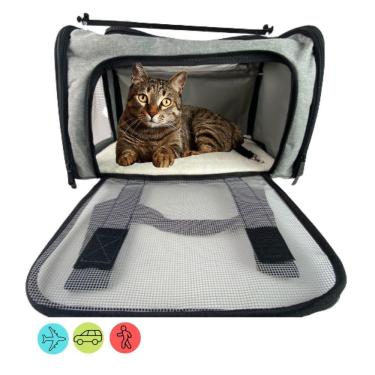 Imagem de Bolsa De Transporte Pet Avião Para Cachorro Gato Duke e Dixie Cinza e Preto