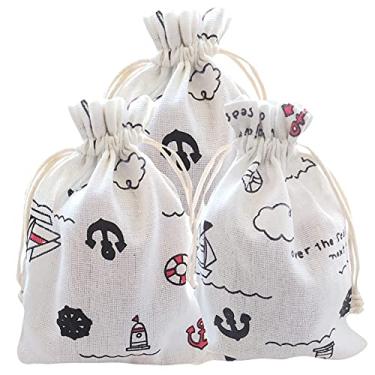 Imagem de Sacolas náuticas de presente náutico sacos de presente com cordão, âncoras náuticas, bolsa de lembrancinha de barco para festa de aniversário de casamento, luau havaiano, decorações de festa de marinheiro de verão, azul marinho, vermelho