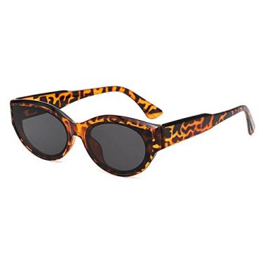 Imagem de Óculos de sol retrô com armação oval personalidade passarela óculos de sol com armação pequena óculos de sol universal uv400 masculino/feminino, bva, leopardo, branco