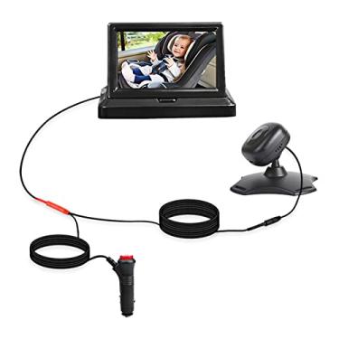 Imagem de Tingpai de bebê pa carro com câme de espelho de segu nça pa assento de carro com tela g nde de 4,3 polegadas pa banco t seiro de carro