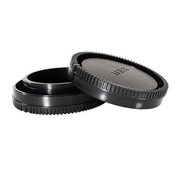 Imagem de CamDesign Tampa de corpo da câmera e tampa da lente traseira da câmera para câmeras + anel de foco da lente da pulseira com design de câmera, Preto, For Sony E- Mount NEX