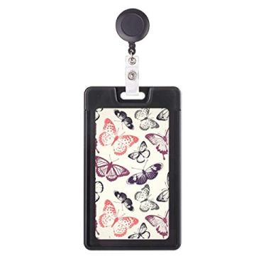 Imagem de Borboleta em fundo rosa pálido estojo retrátil para cartão carretel