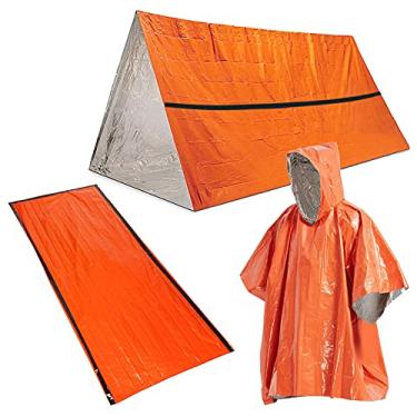 Imagem de saco de dormir de emergência,Equipamento de sobrevivência de emergência ao ar livre impermeável calor refletor térmico Poncho capa de chuva com saco de dormir e abrigo para tenda p
