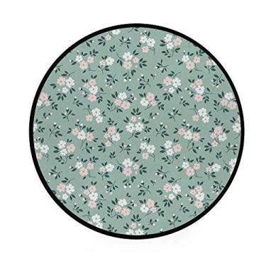 Imagem de Tapete redondo para sala de estar, quarto, elegante, floral, pequeno, rosa, pálido, decoração de casa, antiderrapante, tapete macio, diâmetro 92 cm