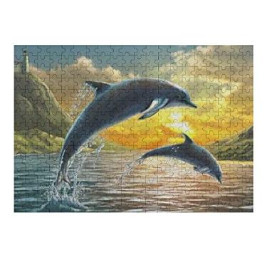 Imagem de Dream Bay Quebra-cabeça de 1000 peças para crianças e adultos, quebra-cabeças com pintura 3D nos golfinhos pulando