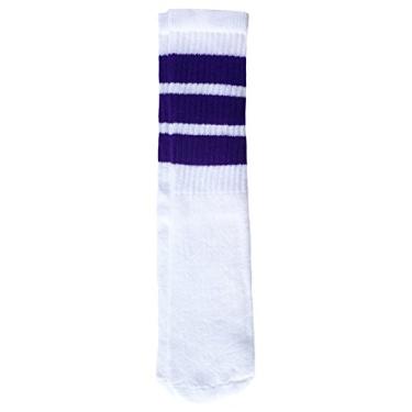 Imagem de Meias SkaterSocks de 35,5 cm para crianças, White /Purple Stripes Style 1, 14