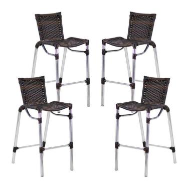 Imagem de 4 Banquetas Empilháveis Alumínio Alta Para Cozinha Edícula Balcão E Bar Pedra Ferro