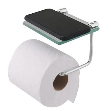 Imagem de Porta Papel Higiênico Parede Com Porta Objetos em Vidro e Metal