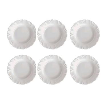 Imagem de Jogo De 6 Pratos Fundos Branco Pétala Com Detalhe Na Borda Vidro Grosso Temperado E Resistente Mesa Posta Refeições Durável