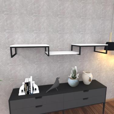Imagem de Prateleira Industrial Suspensa Estante Parede Nicho Branco Cozinha Escritorio Sala Quarto Infantil