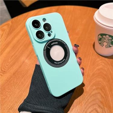Imagem de Full Cover CD Grain Matte Magsafing PC Case With Lens Film For iPhone 14 12 13 Pro Plus Max Back Magnetic Support Wireless Charging Bumper Shell Cover (For iPhone 14 Plus,Light Green)