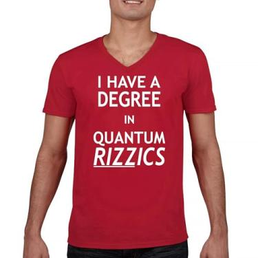 Imagem de Camiseta I Have a Degree in Quantum Rizzics gola V Charisma Pun Meme Flirting Smooth Talker Dating Confidence Tee, Vermelho, GG