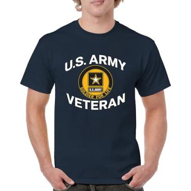 Imagem de Camiseta US Army Veteran Soldier for Life Military Pride DD 214 Patriotic Armed Forces Gear Licenciada Masculina, Azul marinho, GG