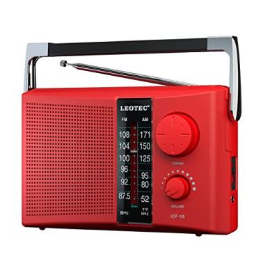 Imagem de Rádio AM FM portátil LEOTEC com melhor recepção AC e alto-falante grande operado por bateria, botão de afinação grande, mostrador transparente, conector de fone de ouvido para presente (vermelho)