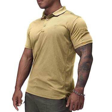 Imagem de IDOGEAR Camisa polo tática manga curta secagem rápida camiseta de golfe ajuste regular com absorção de umidade, Caqui, XXG