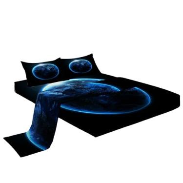 Imagem de Eojctoy Jogo de cama solteiro de microfibra super macia com estampa de terra, 4 peças, 1 lençol com elástico, 1 conjunto de lençol com 2 fronhas, 40,6 cm de profundidade para quarto de crianças e
