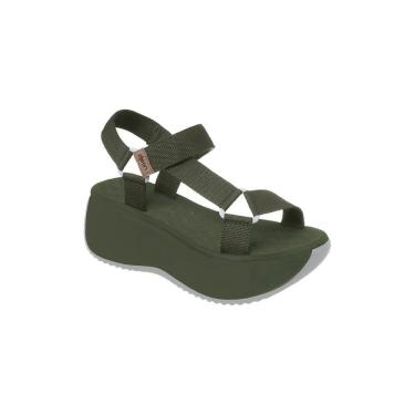 Imagem de Sandália Feminina Dijean Tiras Gorgurão Salto Plataforma Verde Militar
