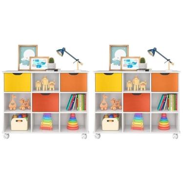 Imagem de Kit 2 Nichos Organizadores Com Rodízios Toys Q01 3 Gavetas Branco Colorido
