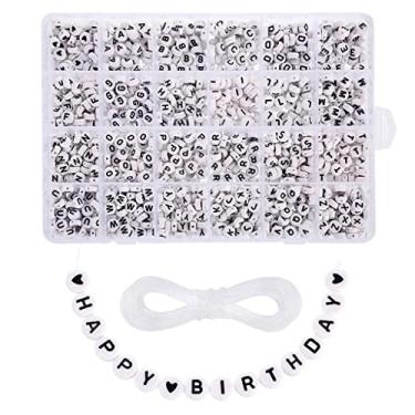 Imagem de Kit de contas de letras A-Z de 1850 peças para fabricação de joias, conjunto de contas de vogal com cordão elástico - pulseiras faça-você-mesmo, suprimentos de artesanato, material acrílico, presente