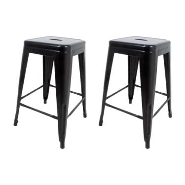Imagem de Kit 2 Banquetas Médias Para Balcão Bar Restaurante Área Externa Gourmet Iron Tolix Design Industrial Moderno Pretas